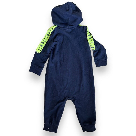 Nike Swoosh Jumper Baby Hoodie 6/9 Months Navy Blue Neon Green - Picture 3 of 5